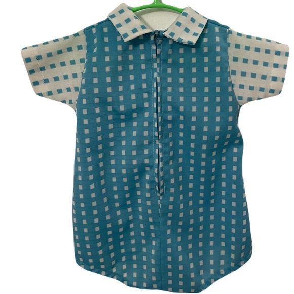 Vintage 60s/70s Baby Carter's Blue and White Checkered Baby Romper One-Piece 12M - Picture 2 of 3